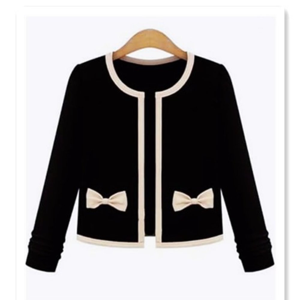 Black Long Sleeve Bow Embellished Crop Coat